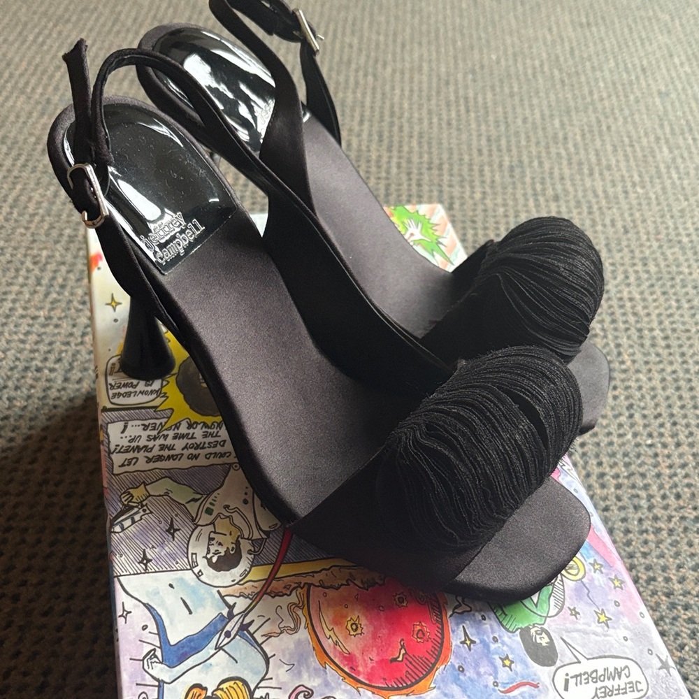 Jeffrey Campbell Black Slingback Heels with Knotted Toe Detail
